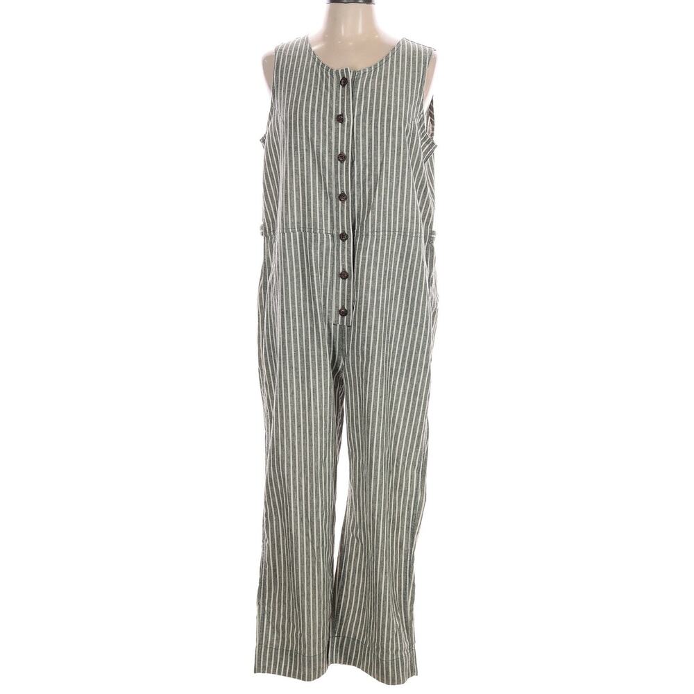 Duluth Trading Co Women 12 Hemp Jumpsuit Green Stripe Wide Leg Overalls NWT NEW - Picture 4 of 10